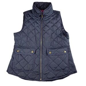 Savile Row Co. London Women's Medium Quilted Vest Navy Polka Dot Puffer Gilet